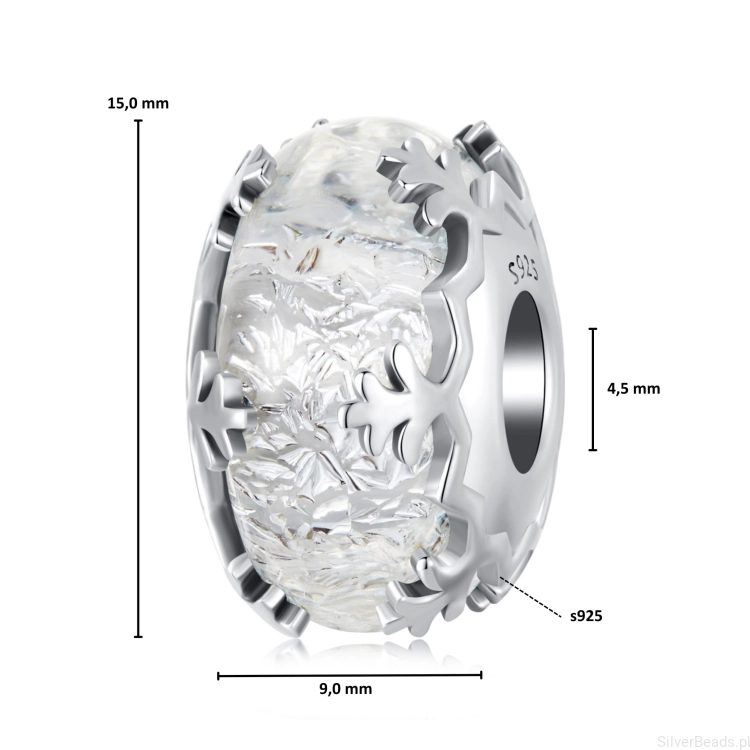 Wymiary koralika charms ze srebra próby 925 beads z płatkami śniegu