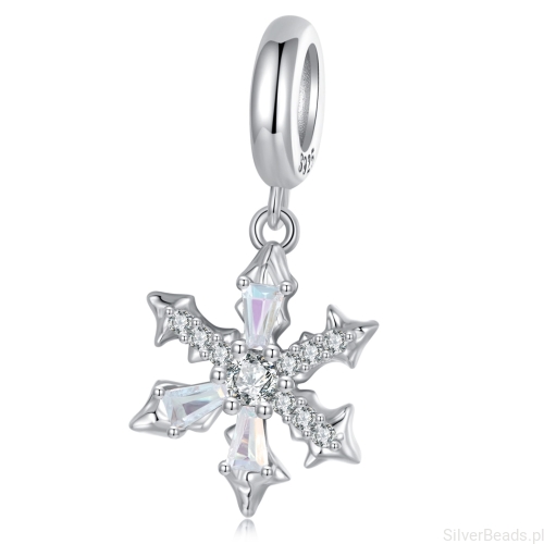 Srebrny charms opalizująca śnieżynka zawieszka beads srebro 925