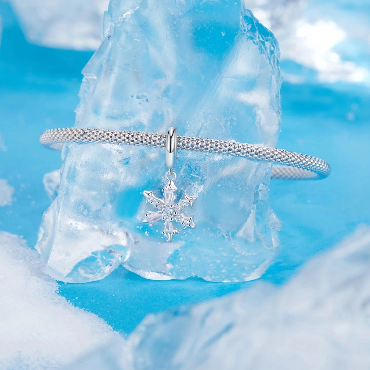 Charms srebro 925 opalizująca śnieżynka  koralik do bransoletki modułowej charms