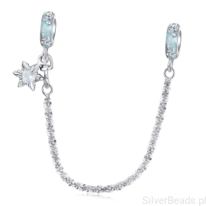 Łańcuszek zabezpieczający ze śnieżynką podwójny stoper charms srebro 925