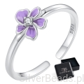 Eleganckie prezentowe pudełeczko gratis. Pierścionek ze srebra z fioletowym kwiatkiem