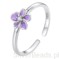 Srebrny pierścionek uniwersalny z fioletowym kwiatkiem srebro 925