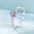 pierścionek ze srebra uniwersalny z fioletowym kwiatkiem dla kobiety