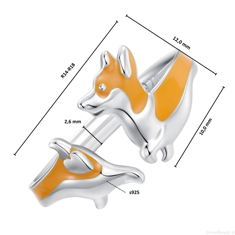Wymiary srebrnego pierścionka regulowanego z ozodbami wesoły Corgi