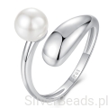 Srebrny pierścionek regulowany łezka z perełką srebro 925