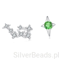 Srebrne kolczyki konstelacja Wodnika i zielona gwiazdka sztyfty srebro 925