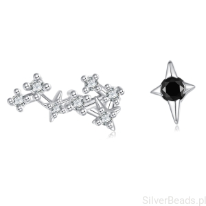 Srebrne kolczyki konstelacja Skorpiona i czarna gwiazdka sztyfty srebro 925