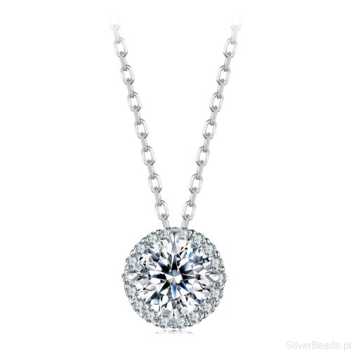 Srebrny naszyjnik Moissanit 1,0 ct otoczony kryształkami srebro 925 rozmiar L