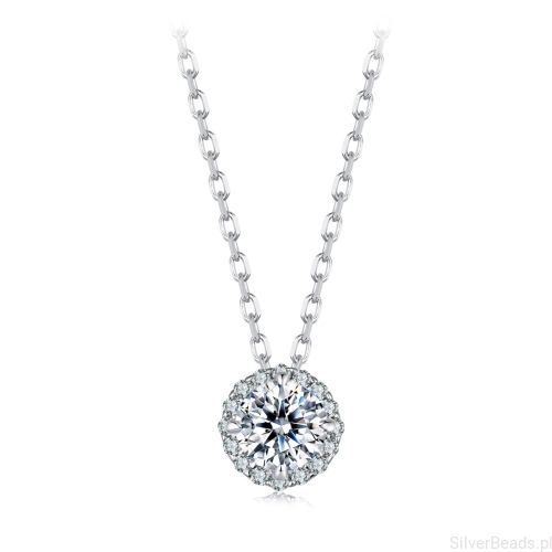 Srebrny naszyjnik Moissanit 0,5 ct otoczony kryształkami srebro 925 rozmiar S