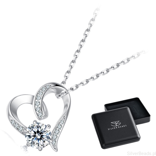 Eleganckie prezentowe pudełeczko gratis do srebrnego naszyjnika serce z Moissanitem 0,5 ct