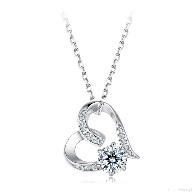 Srebrny naszyjnik serce z Moissanitem 0,5 ct srebro 925