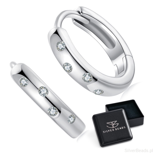 Eleganckie prezentowe pudełeczko gratis do srebrnych kolczyków koła w kryształy Moissanity 0,008 ct