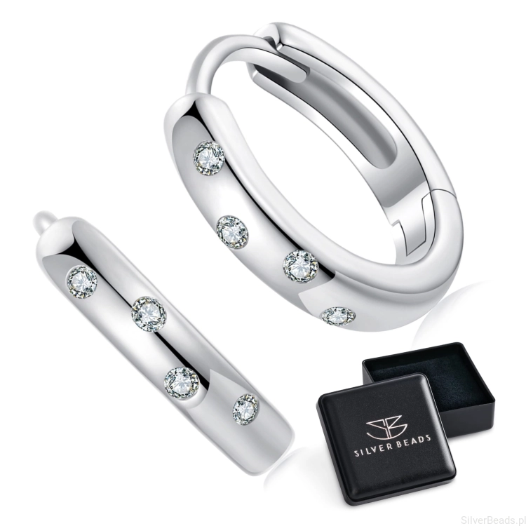 Eleganckie prezentowe pudełeczko gratis do srebrnych kolczyków koła w kryształy Moissanity 0,008 ct