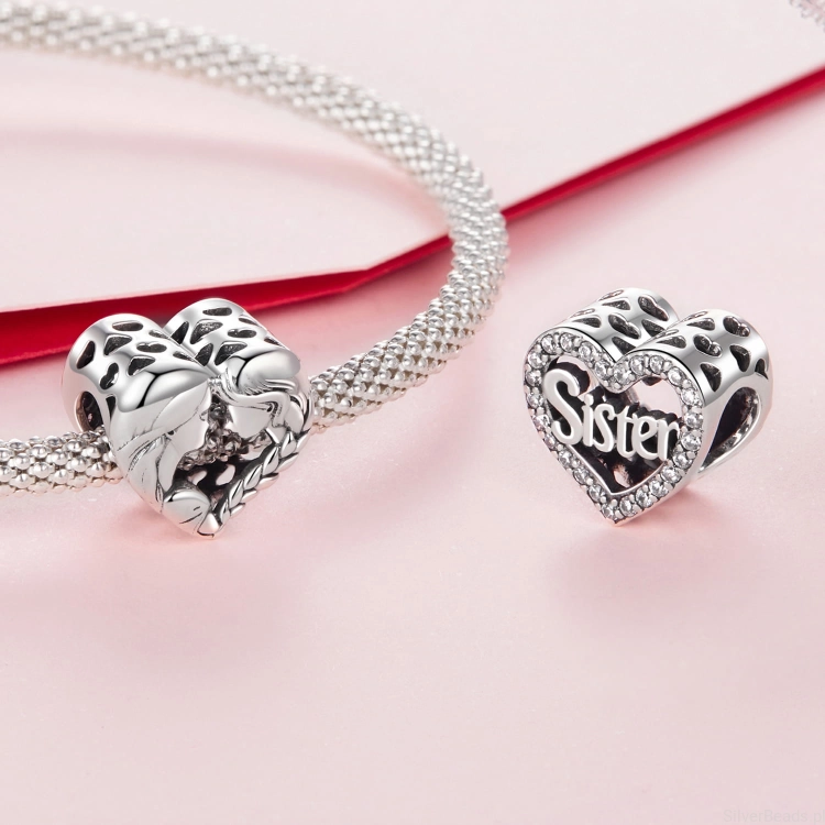 Charms srebro 925 serduszko z siostrami koralik do bransoletki modułowej charms