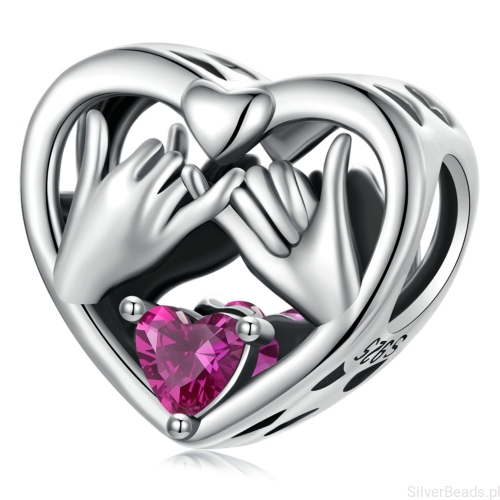 Srebrny charms splecione dłonie obietnica beads srebro 925 koralik