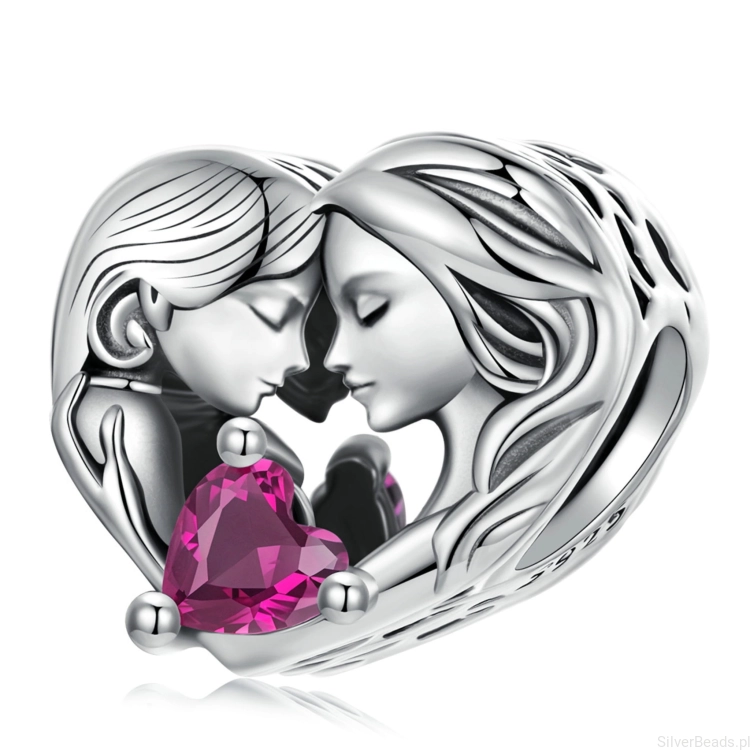Srebrny charms mama i córka w sercu beads srebro 925 koralik