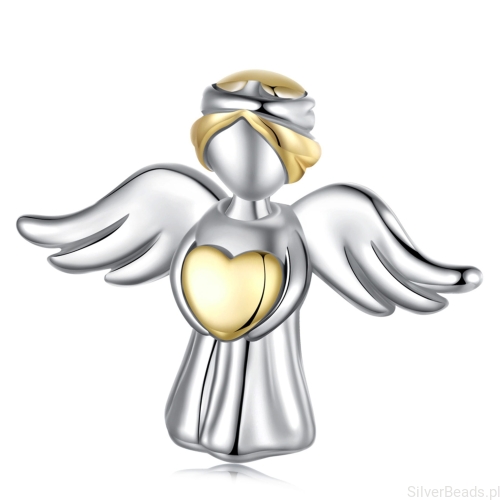 Srebrny charms aniołek z pozłacanym serduszkiem beads srebro 925 koralik