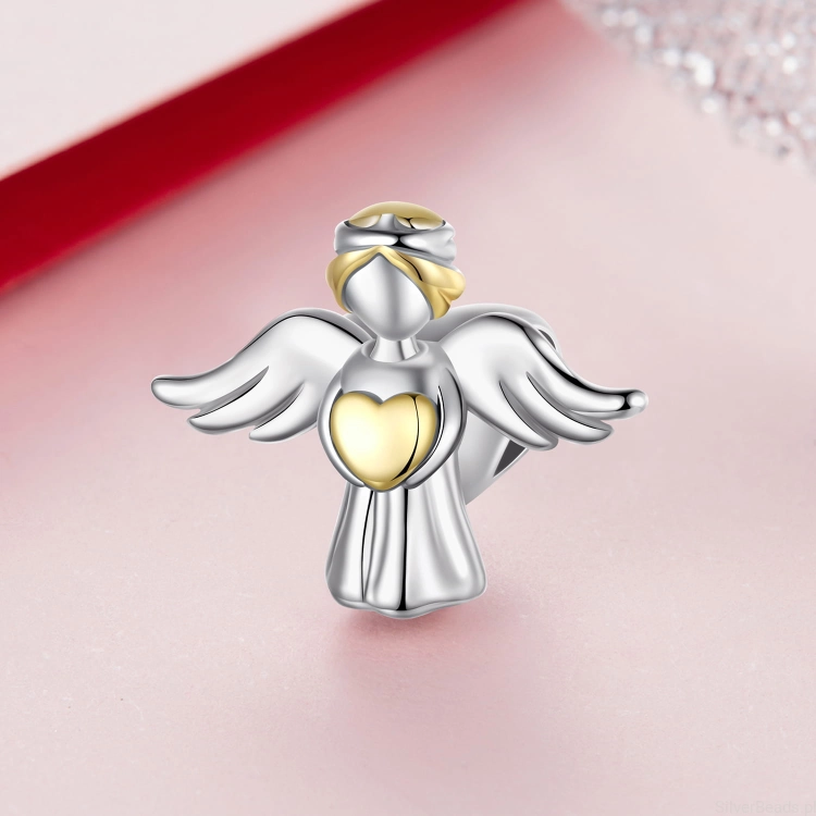 Charms srebro 925 aniołek z pozłacanym serduszkiem koralik do bransoletki modułowej charms