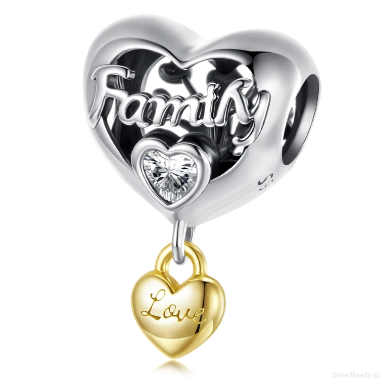 Srebrny charms serce kocham moją rodzinę beads srebro 925 koralik