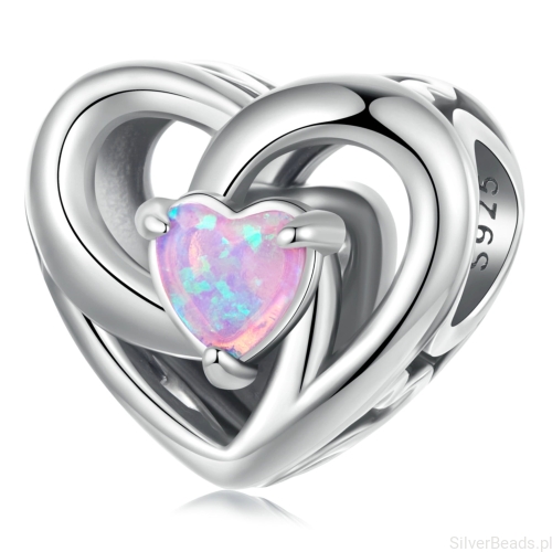 Srebrny charms serce z kryształami beads srebro 925 koralik
