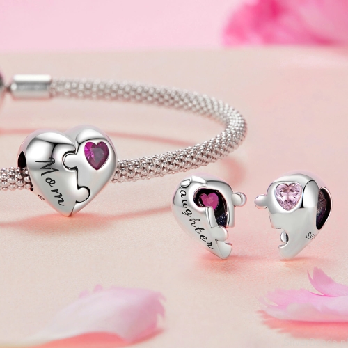 Uniwersalny charms serce z puzzli mama i córka do bransoletek modułowych Pandora, Apart, Yes, Kruk i innych.