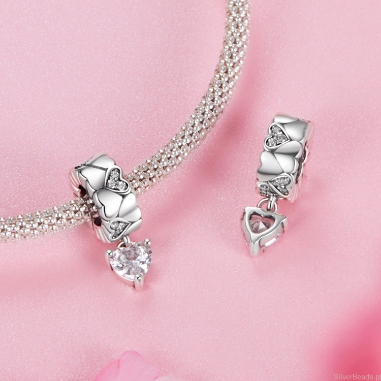 srebrny charms próba 925 kryształowe serce