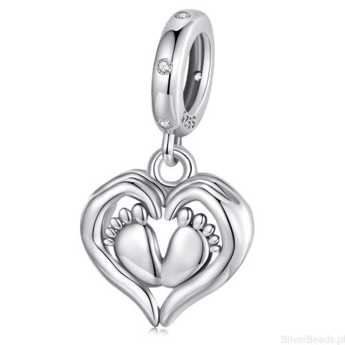 Srebrny charms serce ze stópkami zawieszka beads srebro 925