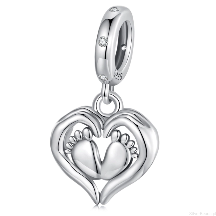 Srebrny charms serce ze stópkami zawieszka beads srebro 925