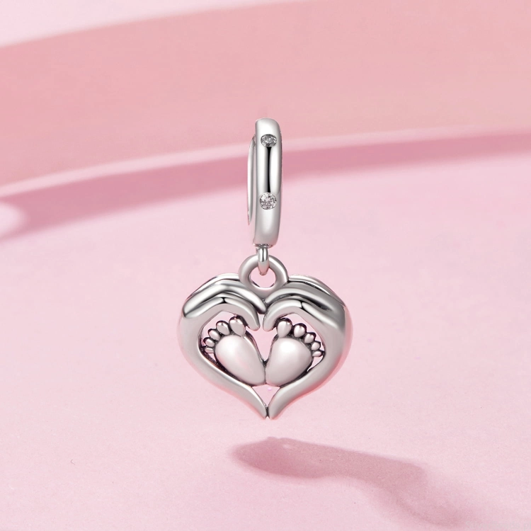 Charms srebro 925 serce ze stópkami koralik do bransoletki modułowej charms