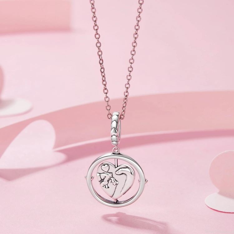 srebrny charms próba 925 serce rodzinne