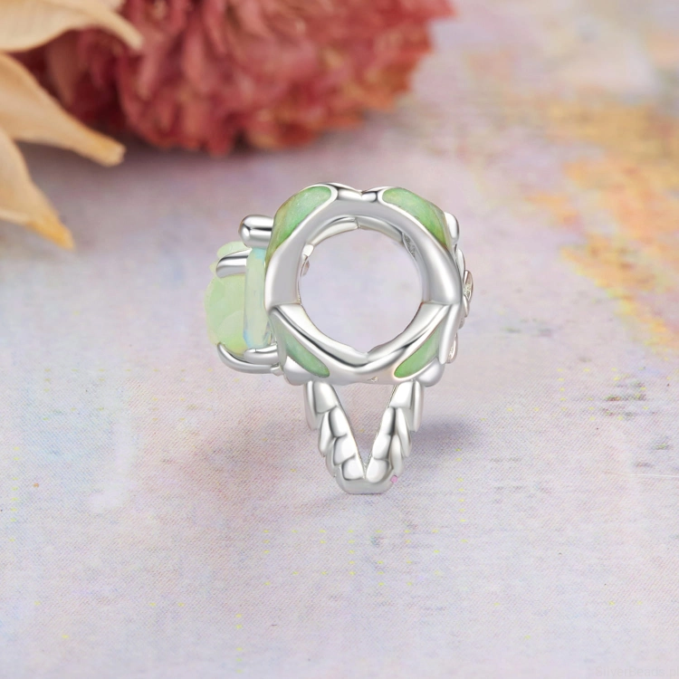 srebrny charms próba 925 zielona ważka z różami