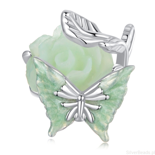 Srebrny charms róża z motylkiem beads srebro 925 koralik