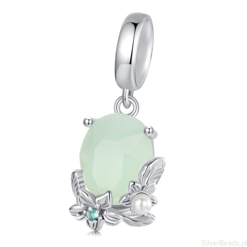 Srebrny charms zielony kryształ z ozdobami zawieszka beads srebro 925