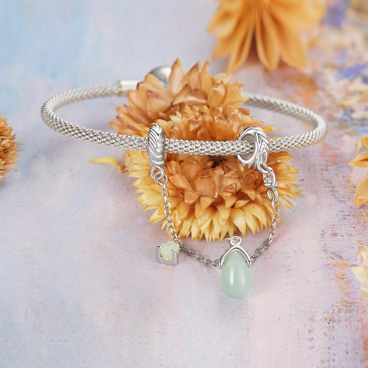 Charms srebro 925 róża i zielony kryształ koralik do bransoletki modułowej charms