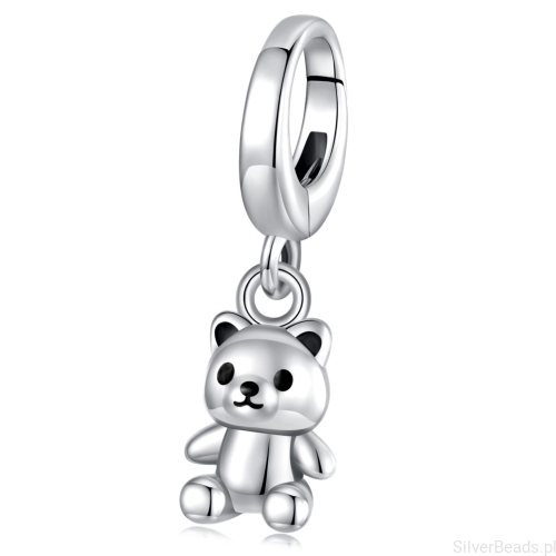 Srebrny charms mały miś zapinany koralik zatrzask beads srebro 925