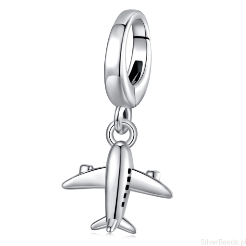 Srebrny charms samolot zapinany koralik zatrzask beads srebro 925