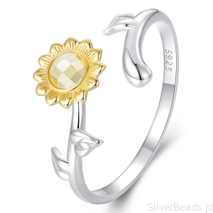 Srebrny pierścionek regulowany kryształowy słonecznik srebro 925 