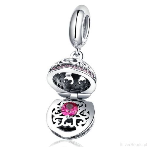 Srebrny charms otwierana kula z różowym kryształem koralik beads srebro 925