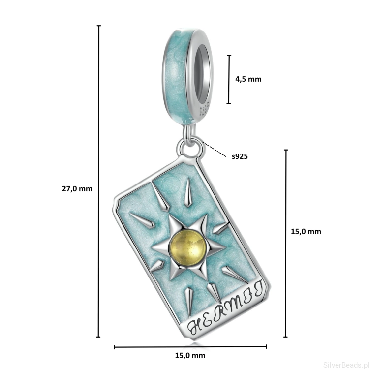 Wymiary zawieszki charms Karta Tarota pustelnik