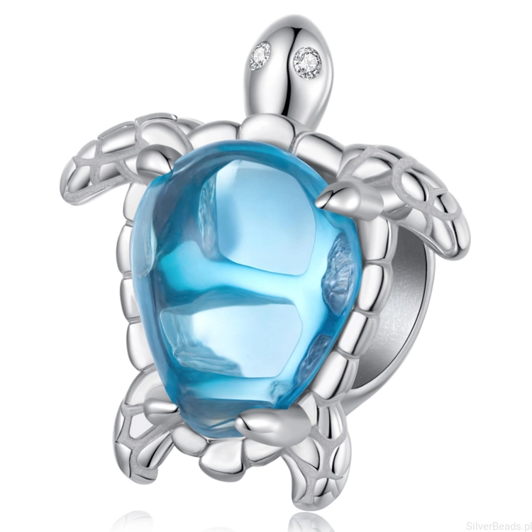 Srebrny charms niebieski żółw beads srebro 925 koralik