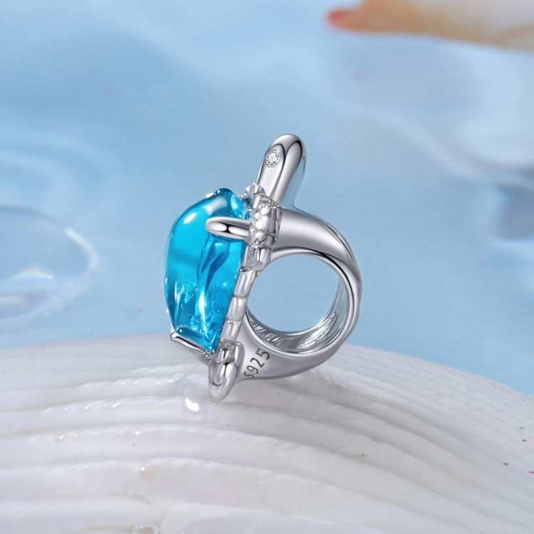 srebrny charms próba 925 niebieski żółw
