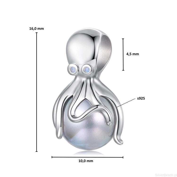 Wymiary koralika charms ze srebra próby 925 beads ośmiornica