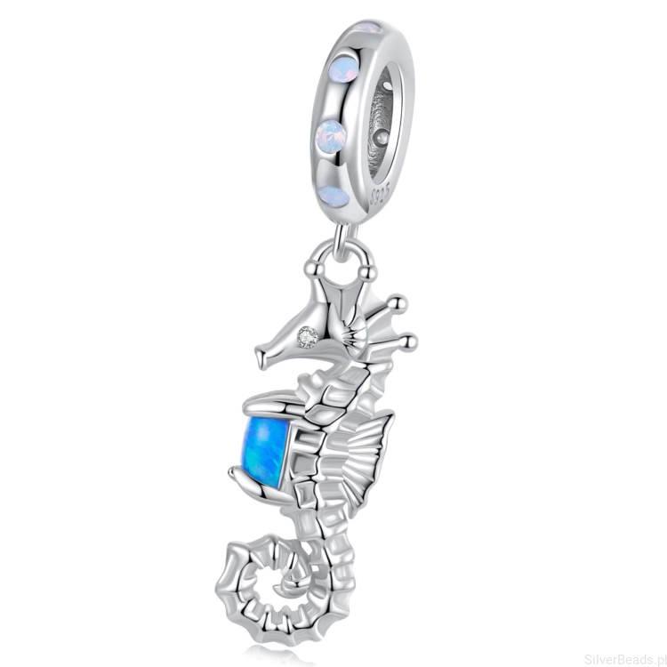 Charms ze srebra konik morski z opalizującym kryształem srebro 925 zawieszka do bransoletki