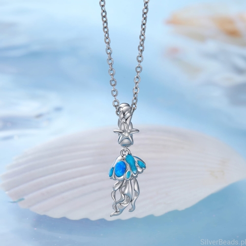 srebrny charms próba 925 niebieska meduza