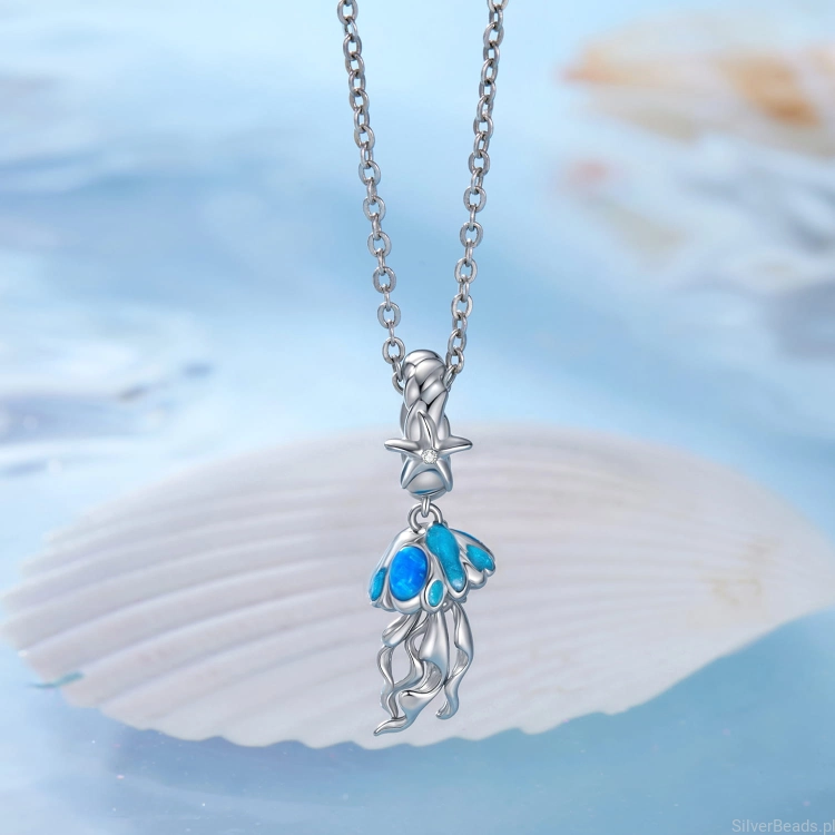 srebrny charms próba 925 niebieska meduza