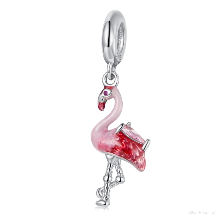 Charms ze srebra różowy flaming srebro 925 zawieszka do bransoletki