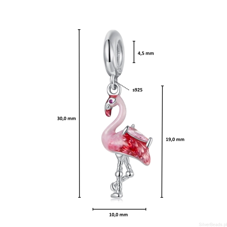 Wymiary zawieszki charms różowy flaming