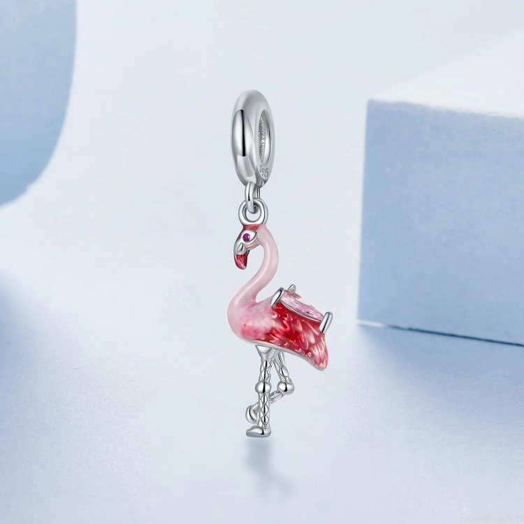 charms stoper ze srebra próby 925 różowy flaming