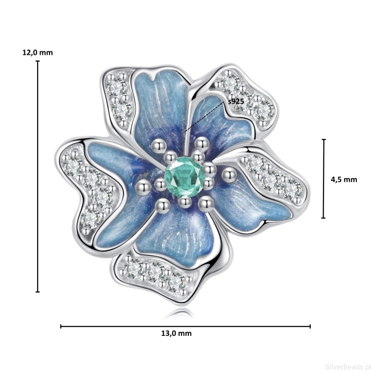 Wymiary koralika charms ze srebra próby 925 beads  stoper kryształowy kwiat