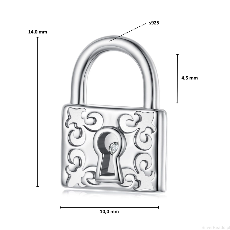 Wymiary koralika charms ze srebra próby 925 beads gkłódka